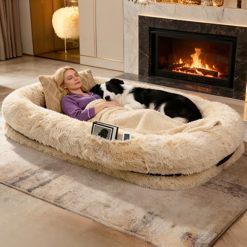 Human Dog Bed with Pillow & Blanket - 71 × 45 × 12 Inch - Image 6