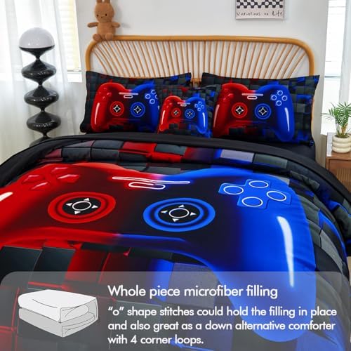 PERFEMET 6-Piece Boys Bedding Set Queen Size Red and Blue Game Console Kids Bed in A Bag Soft Lightweight 3D Cool Video Gamer Comforter Set with Sheets(Red Blue, Queen) - Image 6