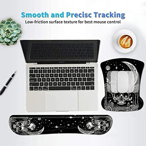 Ergonomic Mouse Pad with Wrist Support Gel Mouse Pads and Upgrade Keyboard Wrist Rest Pad Set, Coasters Non-Slip PU Base Mouse Mat for Office Gaming Computer Laptop Home, Skull Moon Butterfly - Image 6