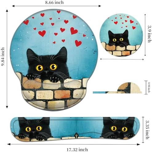 Keyboard Wrist Rest and Mouse Pad Wrist Support Set with Coaster,Comfortable for Easy Typing,Pain Relief,Memory Foam Keyboard Pad Set for Laptop Mac,Cute Black Cat - Image 2