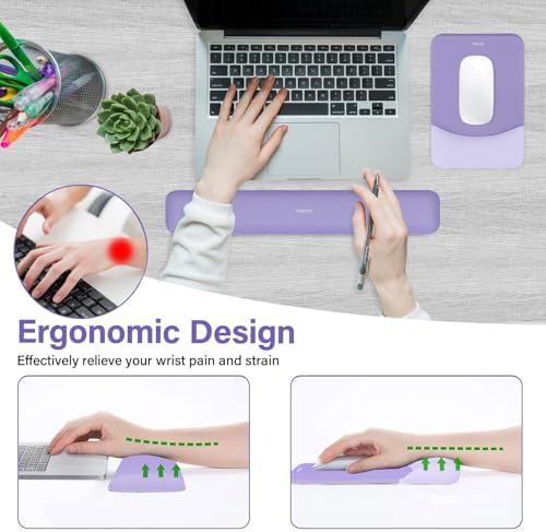 MOSISO Wrist Rest Support Mouse Pad & Keyboard Set, Purple | Rectangular Ergonomic Mousepad, Non-Slip Base, Home/Office Pain Relief & Easy Typing, Neoprene Cloth & Raised Silicone Lining - Image 2