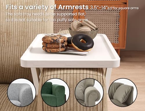 2 Pack Bamboo Couch Arm Tray,Folding Sofa Armrest Table（White） - Image 4
