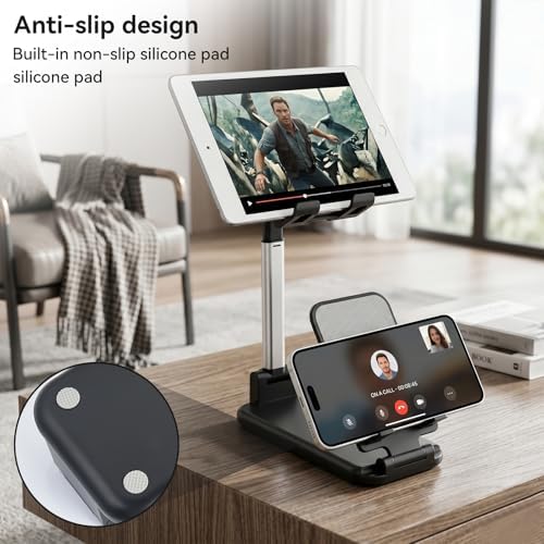 aceyoon Dual Device Desktop Stand, Adjustable Phone Tablet Holder for 4.6-12.9” Devices Versatile 2 in 1 Stand Game Stream Companion Foldable Bracket with Non-Slip Silicone for Smart Phone - Image 3