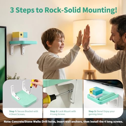 RIBOTS Wall Mounted Holder for Nex Playground Game System with Silicone Remote Case Cover, Wood Shelf for Console & Remote, 3-Step Easy Setup, Storage Organizer for Nex Playground Kids & Families - Image 6