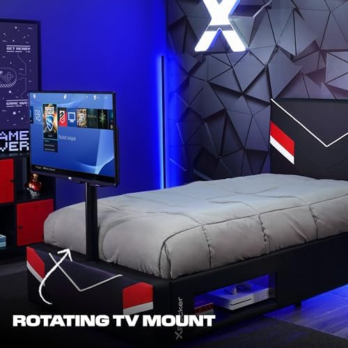 X Rocker Orion Esports Twin Gaming Bed, with Rotating TV Mount, Black Faux Leather, Durable Frame and Padded Headboard, 82.28" x 41.34" x 42.52" - Image 5