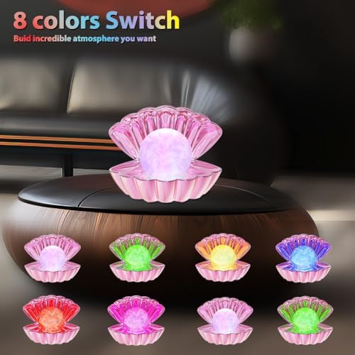 LKUA Shell Pearl Beach Themed Night Light, RGB 8 Colors Changing Mood Shell Pearl Lamps, Bedside LED Clamshell Portable Night Lights for Bar (Electroplating Powder) - Image 3