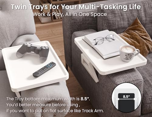2 Pack Bamboo Couch Arm Tray,Folding Sofa Armrest Table（White） - Image 3