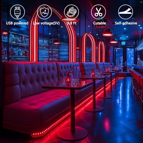 echosari Strip Lights USB 9.8Ft 180 LED Strip Lights Cuttable Each 2835 SMD - Image 6