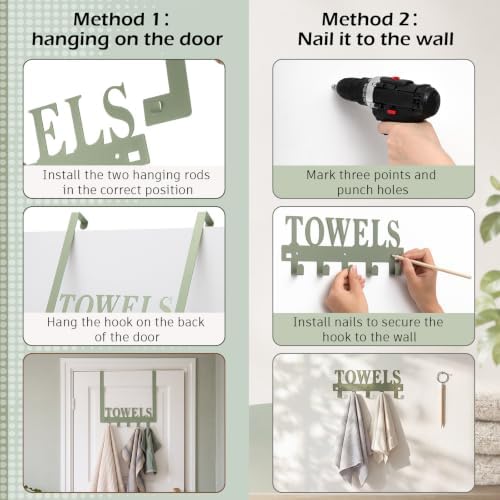 Reallnaive Sage Green Over the Door Hooks Bathroom Decor Wall Mount Towel Hanger Rack Holder for Hat, Coat, Cloth, Keychain, Bag, Christmas Party Gift - Image 2