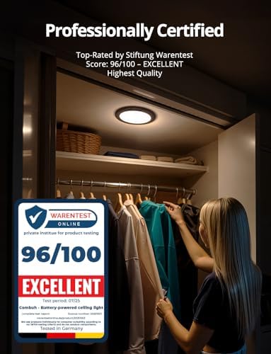 Combuh Black Battery Powered Motion Sensor Ceiling Lights Wireless, Rechargeable 60 Day Battery Operated Waterproof Inside Shower Lighting with Remote Magnetic Without Wiring for Closet Garage - Image 4