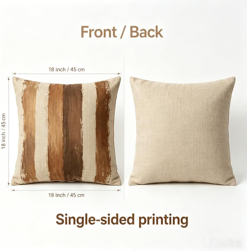 Linen Throw Pillow Covers Brush Stripe 18x18in Set of 2 - Image 2