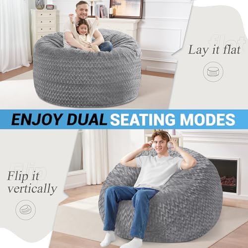 HABUTWAY 4FT Bean Bag Chair,Giant Bean Bag Chairs for Adults,Big Bean Bags with Memory Foam Filled, Large Beanbag Chairs with Chevron Plush Cover-Grey - Image 3