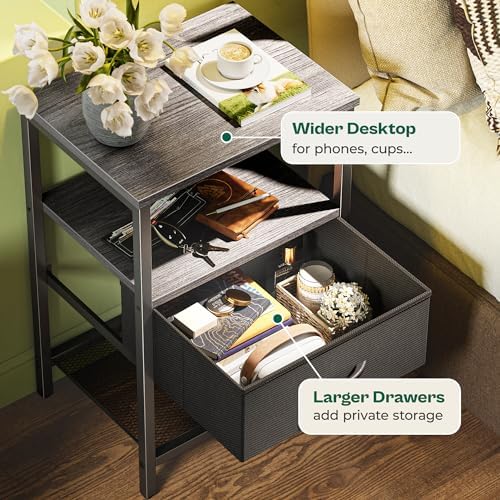 Huuger Nightstand Set of 2, Night Stand with Fabric Drawer, Mesh Shelf - Image 6