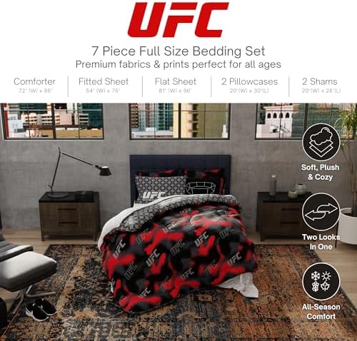 UFC Fight Night Bedding Set, Full Size 7 Piece Set Super Soft Cozy Reversible Comforter and Sheet Set with Sham, (100% Officially Licensed Product) by Franco - Image 3