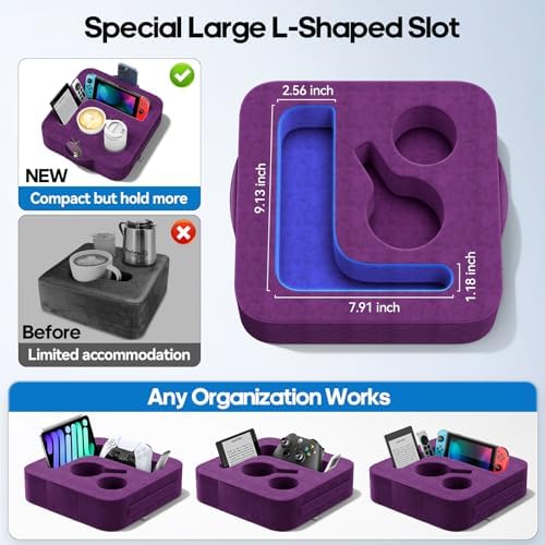 Couch Cup Holder Pillow, Sofa and Bed Caddy for iPad, Kindle, Switch, Game Controller, Remotes, Phones, Small-Sized Cup & Drink Holder for Couch, Bed, Desk, Car, Beach, Bathroom Cup Holder Purple - Image 3