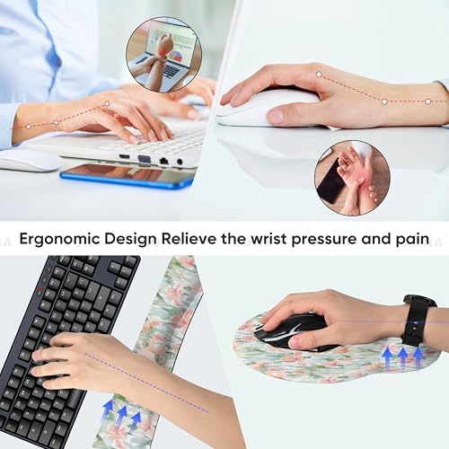 Ergonomic Keyboard Mouse Pad Wrist Rest Support Set for Laptop/Computer/Desktop,Memory Foam Hand Rest Wrist Cushion for Gaming/Office,Lightweight Comfortable & Pain Relief (Watercolor Flowers) - Image 5