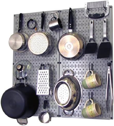 Wall Control Kitchen Pegboard Organizer Pots and Pans Storage Rack Organization Kit with Grey Pegboard and Black Accessories by Wall+Control