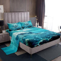 3D Shark Bed Sheets For Kids Boys Teens Marine Life Ocean Shark Sheet Set Sea Underwater Fitted Sheet Aquatic Animal Bedding Set, Nautical Flat Sheet Room Decor 4Pcs Sheets Queen Size, Blue White by Erosebridal