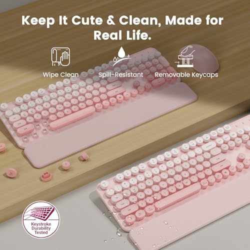 Wireless Keyboard and Mouse Combo, Magnetic Soft-Touch Wrist Rest, Pink - Image 4