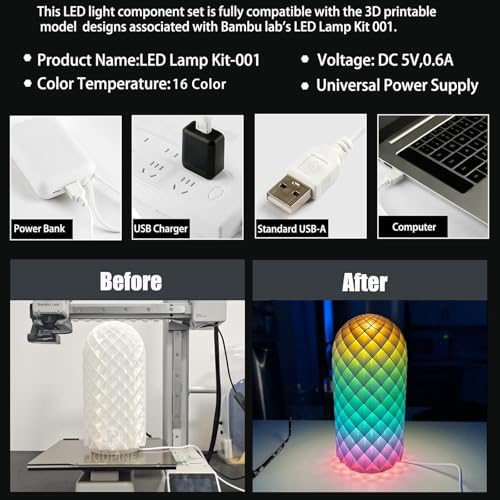 Bulto 2Pcs LED Lamp Kit 001 16 Color for Bambu Lab 3D Printing, RGB Remote Control DIY LED Light Kit - Monitor Light Bar for Bambu Lab Makerworld/Anycubic/Makeronline, 5V USB Powered - Image 5
