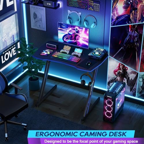 BestOffice Gaming Desk 35 in PC Computer Desk Z Shaped Gaming Workstation Ergonomic Gaming Table with Headphone Hook for Home Office,Black&Blue - Image 4