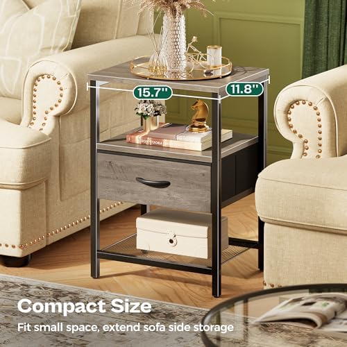 Huuger Nightstand Set of 2, Night Stand with Fabric Drawer, Mesh Shelf - Image 4