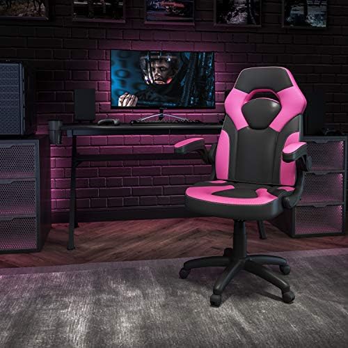 Flash Furniture LeatherSoft Swivel Adjustable Gaming Chair, Pink/Black | Ergonomic, Flip-up Arms, Height Adjustable, Racing Style - Image 2