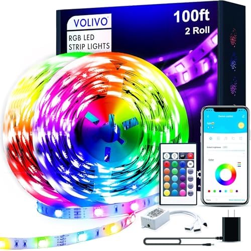 VOLIVO 100FT LED Strip Lights for Bedroom RGB Color Changing by VOLIVO