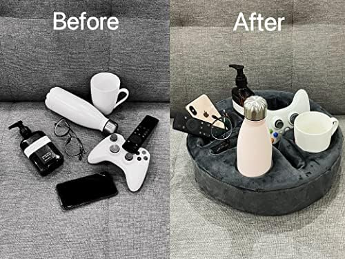 Xchouxer Couch and Bed Cup Holder Pillow, Sofa Organizer Caddy for Drinks, Remotes, Phones, Snacks (Gray) - Image 2
