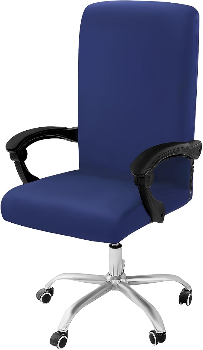 Smiry Stretch Printed Office Computer Desk Chair Covers, Navy | Universal Desk Rotating Chair Slipcovers Removable Washable, Soft Fit Anti-Dust Spandex Protector Cover with Zipper by Smiry
