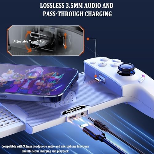 Phone Controller for iPhone 17/iPhone 16/iPhone 15/Android USB C Mobile Gaming Controller with 3.5mm Audio Jack, Remote Player Gamepad for PS5/PS4/Xbox/PC, Cloud Game, Plug and Play, Hall Joysticks/Hall Trigger, 2 Mappable Buttons, White - Image 3
