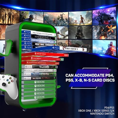Game Storage Tower Compatible with PS5/ Xbox/Switch, Green - Image 4