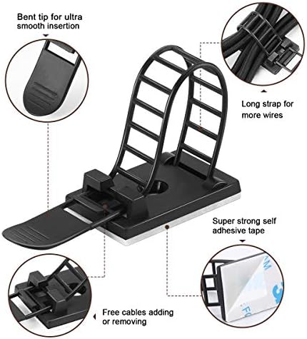 50Pcs Adhesive Cable Management Clips with 50Pcs Zip Ties, Adjustable Nylon Cable Strap Ties Wire Clips Clamps Organizer with Strong Adhesive Tape, Extra Screw & Hole - 3.35 Inch Black - Image 3