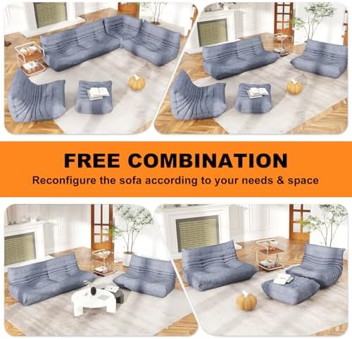 Full Foam Loveseat Sofa, Adult Bean Bag Floor Couch with Waterproof Fabric | Grey, armless fireside shape for living rooms, apartments, offices, reading corners, movie nights, and daily lounging. - Image 5