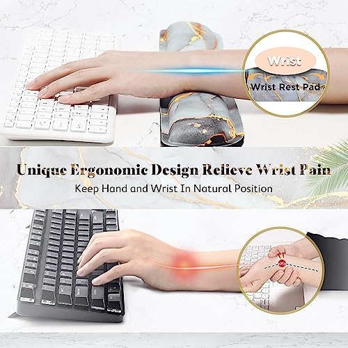 Gimars 17.3'' Extended Keyboard Wrist Rest Pad with 63D High-Density, Firm Memory Foam, Anti-Slip Rubber Base and Ergonomic Design for Typing Pain Relief,Office,Gaming, Computer, Laptop,Grey Golden - Image 4