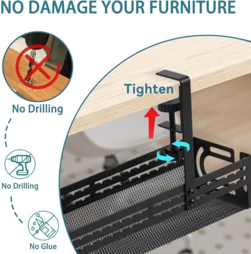 Under Desk Cable Management Tray, No Drill Mesh Cable Tray Cord Organizer - Image 6