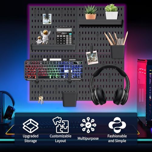 SHGJ&SOFT Peg Board Wall Organizer Panels, 22pcs - Includes 4 Black Pegboards & Accessories, Plastic Pegboard for Home，Office, Craft Room, Gaming Setup, 24″×24″, Wall Mount Display Pegboard Panel Kits - Image 4