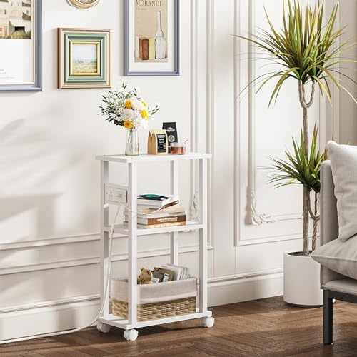 TUTOTAK Small Narrow Side Table with Charging Station, Skinny End Table - Image 2
