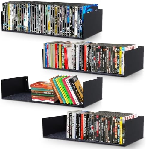 U Shape Floating Shelves Wall Mount Metal Bookshelf CD DVD Storage Display Shelves, Black Set of 4 by Patioer