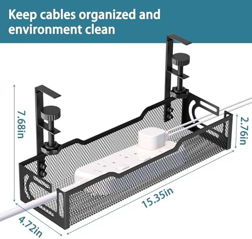 Under Desk Cable Management Tray, No Drill Mesh Cable Tray Cord Organizer - Image 2