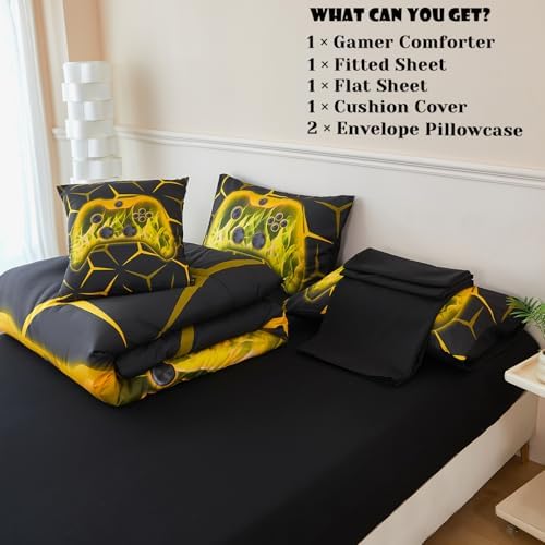 ZRNBAST Boys Gamer Comforter Set, Full Bed in a Bag Gold Gaming Bedding - Image 4
