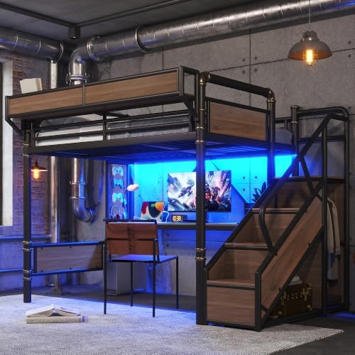 Bellemave Full Metal Loft Bed with Stairs and Desk for Kids,Adults,Black by Bellemave