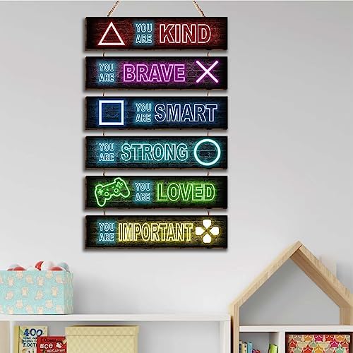 6 Pieces Neon Gaming Decor Boys Room Decor Inspirational Neon Gaming Positive Quotes Wall Art Decor Hanging Plaque Sign for Teens Kids Bedroom Princess Toddler Room-10 - Image 3