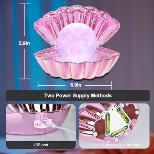 LKUA Shell Pearl Beach Themed Night Light, RGB 8 Colors Changing Mood Shell Pearl Lamps, Bedside LED Clamshell Portable Night Lights for Bar (Electroplating Powder) - Image 2