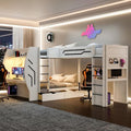 Merax 3 in 1 L-Shaped Wood Gaming Bunk Bed with Built-in Desks,Charging Station, Full & Twin Size Multifunction Bunk Beds with Storage Drawers and Pegboard for Bedroom, Space Saving,White by Merax