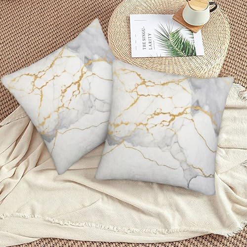 Pillowcase Set of 2 White and Gold Marble Print Throw Pillow Covers Shells for Couch Office Bedroom Home Decoration, 22"X22" - Image 5