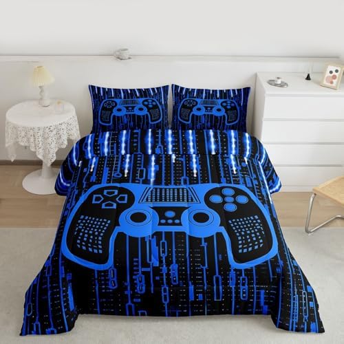 Feelyou Blue Gamer Comforter Toddler Size for Boys Girls, Boys Gamer Comforter Set Game Bedding Set Gaming Duvet Set Kids Gamer Microfiber Bed Set by Feelyou