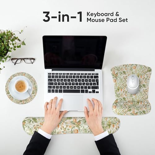 RICHEN Mouse Pad and Keyboard Wrist Rest, 3-in-1 Computer Mousepad and Coaster Set, Non-Slip Keyboard Wrist Rest and Mouse Pad Set Ergonomic Design (FKMWR-53) - Image 7