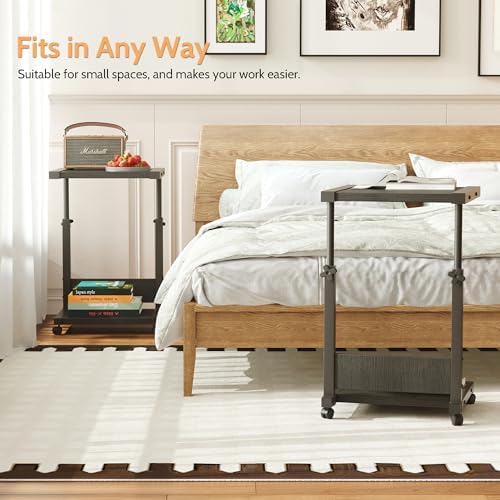 Furist Hospital Bedside Table with Wheels Adjustable Height Sofa Side, Rolling Hospital Table, Mobile Computer Desk Laptop Table for Living Room, Bedroom & Office, Black - Image 5