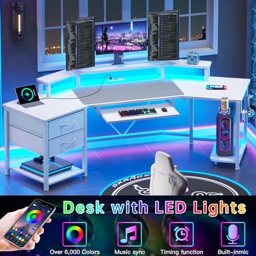SEDETA 79" Gaming Desk with Fabric Drawers Storage, LED Light & Power Strip - Image 3